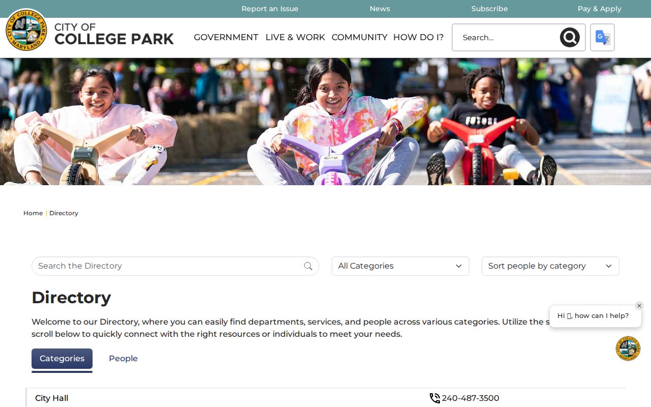 College Park people directories city staff category and name search