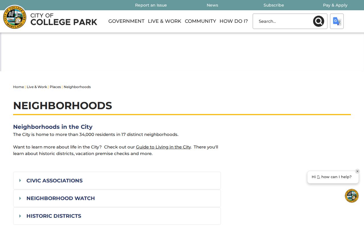 College Park people directories civic association presidents and neighborhood contacts