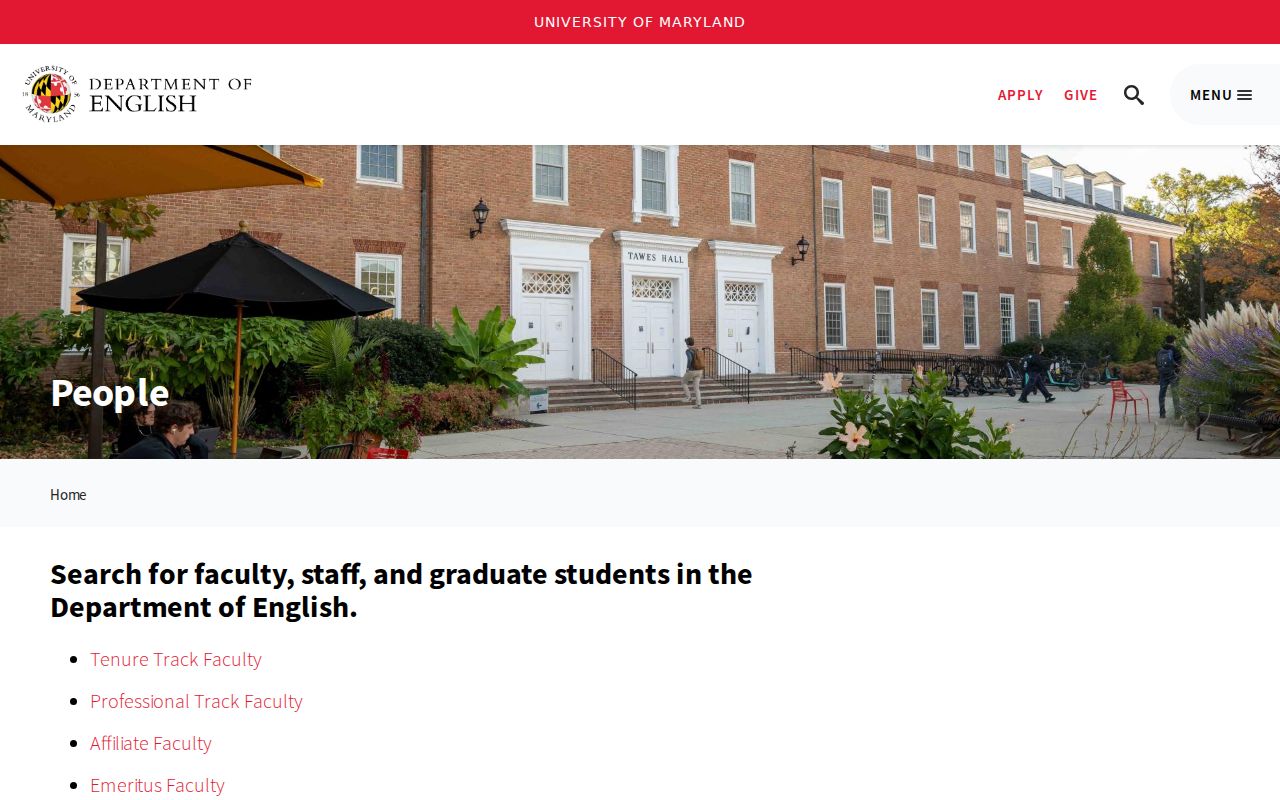 College Park people directories UMD department role and research filters