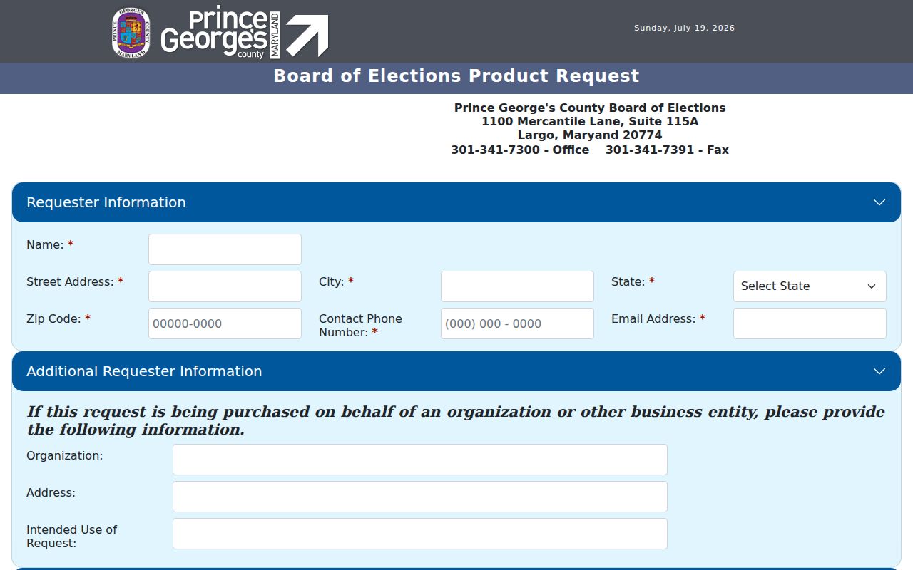 College Park voter records option in the Prince George's County request portal